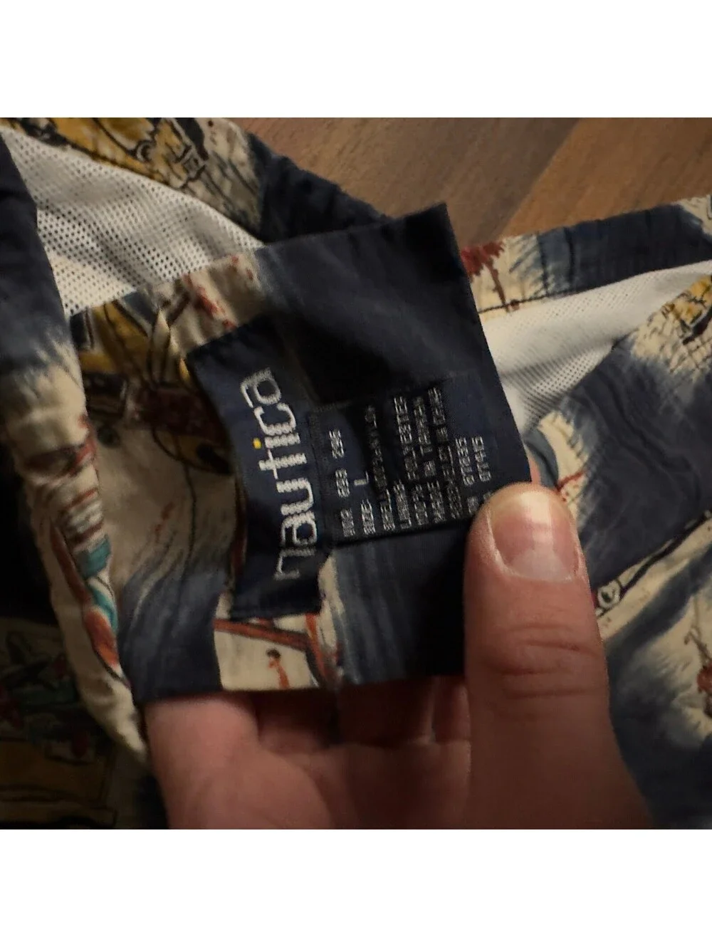 Nautica Swim Trunks Mens L Navy Blue Woody Car Surf Print